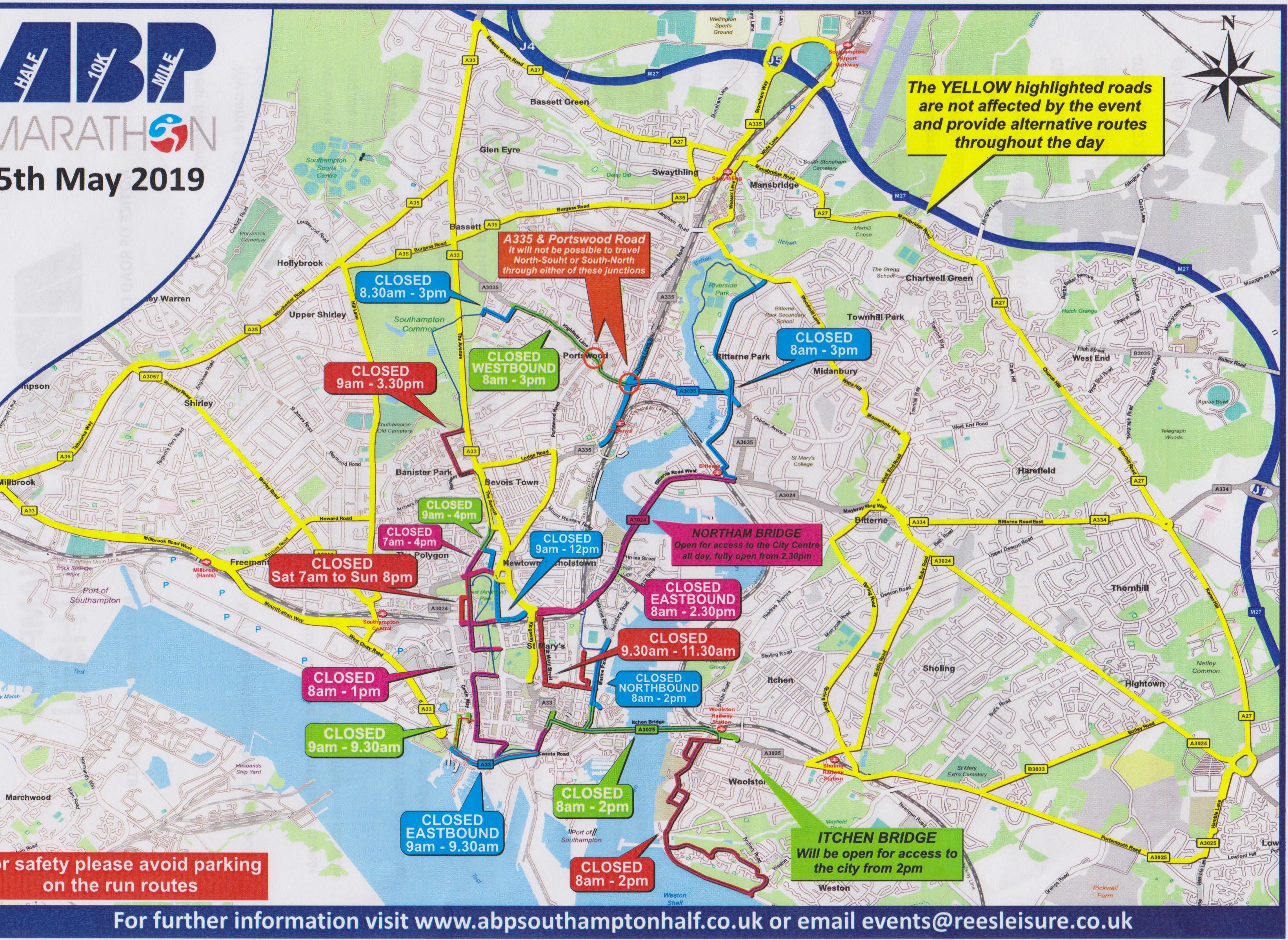 ABP Southampton Marathon 5th May 2019 Notice of road closures between