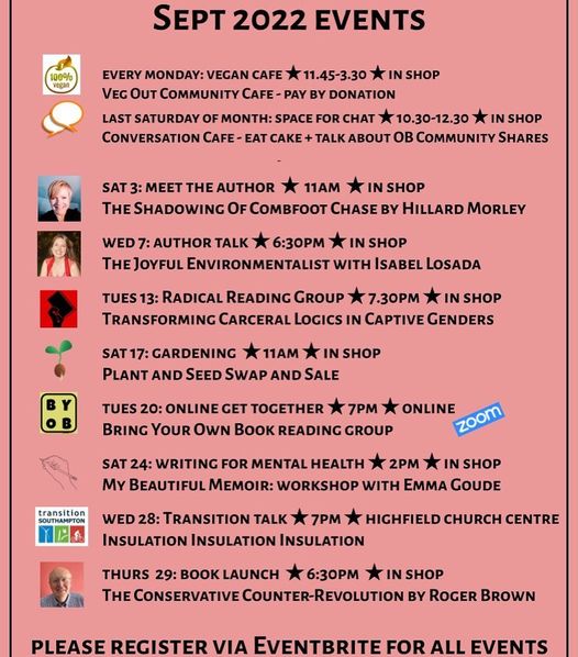 October Books in the shop and online events for September 2022